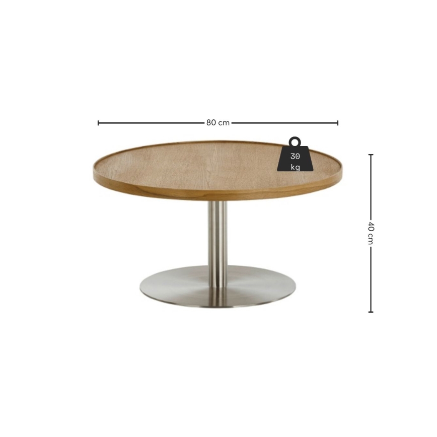 Soffbord FOCUS Ø 80 cm ek/rostfritt stål
