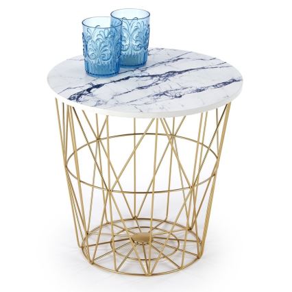 Soffbord HARISSA 41x42 cm guld/vit marmordekor