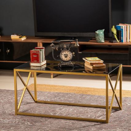 Soffbord ILIOMAR 46,6x94 cm guld/svart