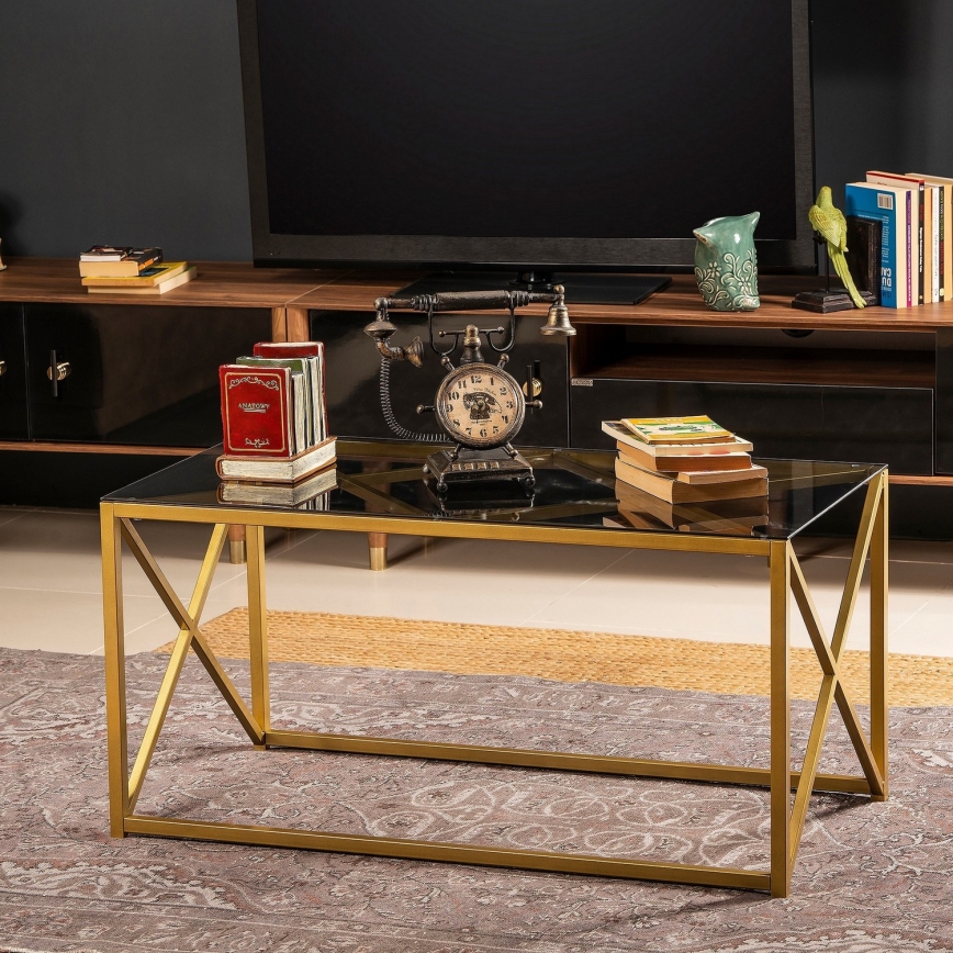 Soffbord ILIOMAR 46,6x94 cm guld/svart