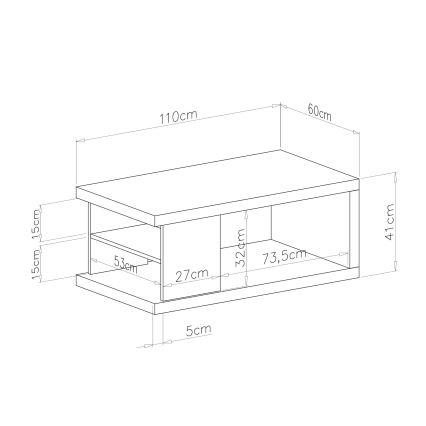 Soffbord med hylla och förvaring LORA, ek artisan/svart