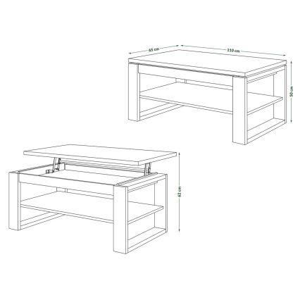 Soffbord med lyftbar bordsskiva och hylla NEA ek craft/svart