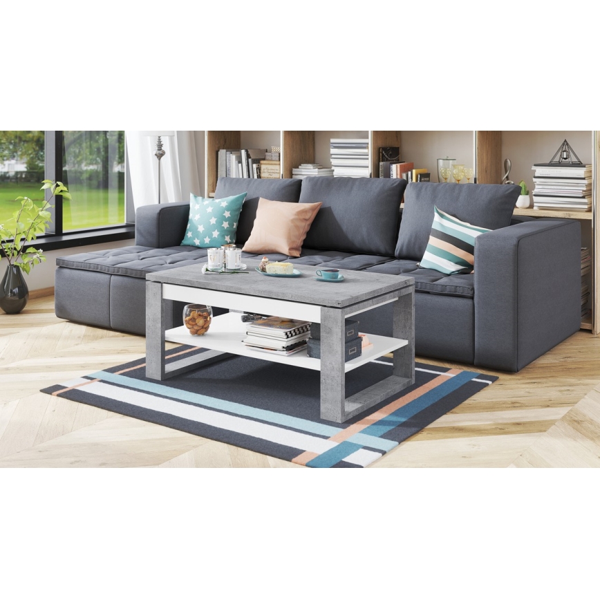 Soffbord med lyftbar skiva och hylla NEA betonggrå/vit