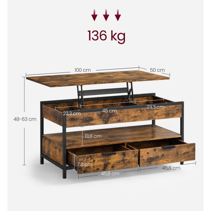 Soffbord med lyftskiva NYRO brun/svart