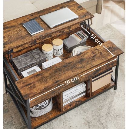 Soffbord NYRO med lyftbar bordsskiva, brun/svart