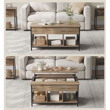 Soffbord NYRO med lyftbar bordsskiva, brun/svart