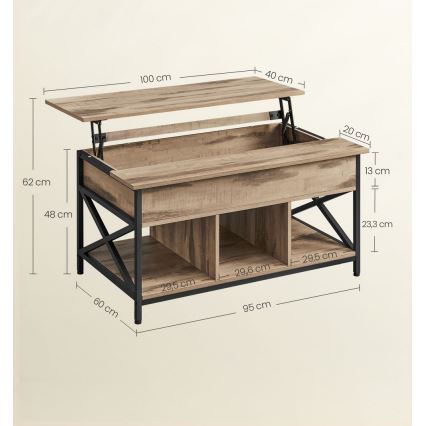 Soffbord NYRO med lyftbar bordsskiva, brun/svart