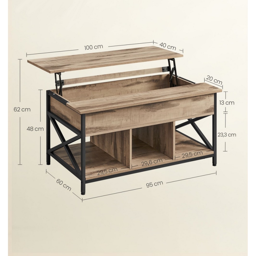 Soffbord NYRO med lyftbar bordsskiva, brun/svart