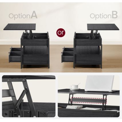 Soffbord NYRO med lyftbar bordsskiva, svart