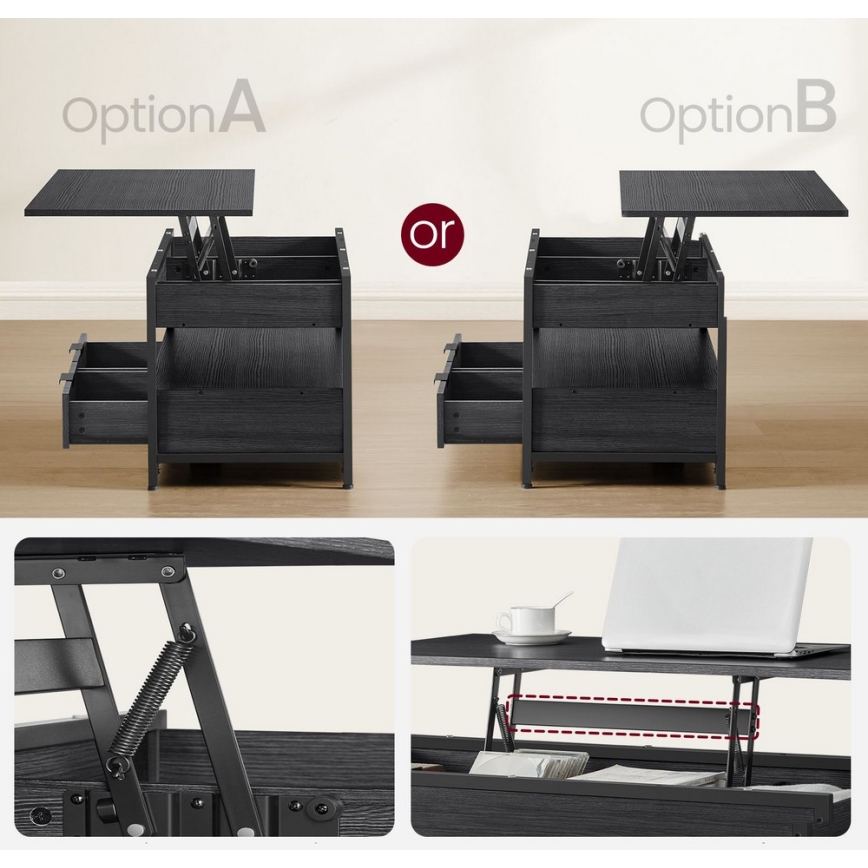 Soffbord NYRO med lyftbar bordsskiva, svart