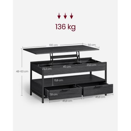 Soffbord NYRO med lyftbar bordsskiva, svart