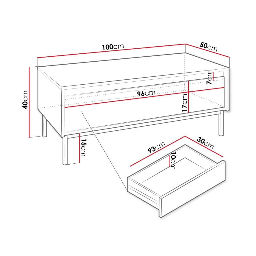 Soffbord OZMI 40x100 cm svart
