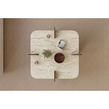 Soffbord PURO 90x90 cm travertin/valnöt