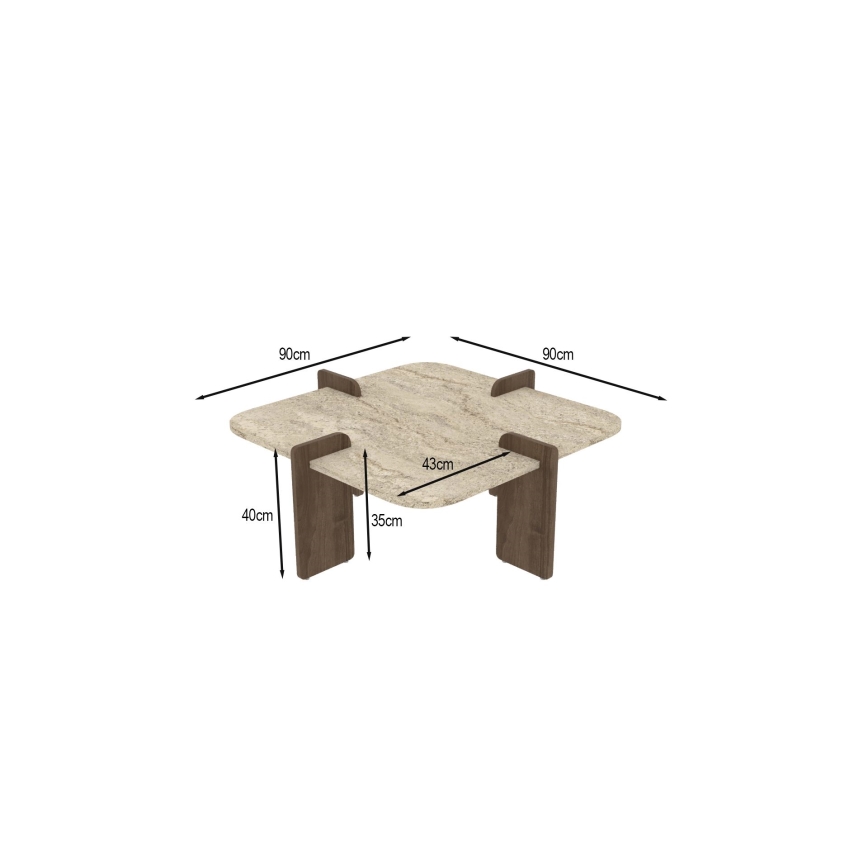 Soffbord PURO 90x90 cm travertin/valnöt