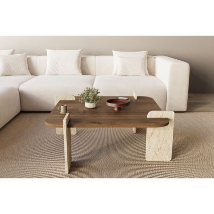 Soffbord PURO 90x90 cm valnöt/travertin