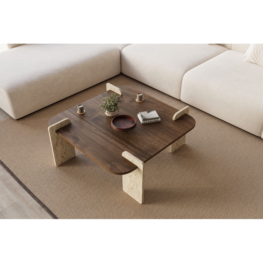 Soffbord PURO 90x90 cm valnöt/travertin