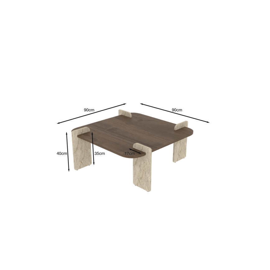Soffbord PURO 90x90 cm valnöt/travertin