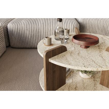 Soffbord PURO Ø 70 cm travertin/valnöt
