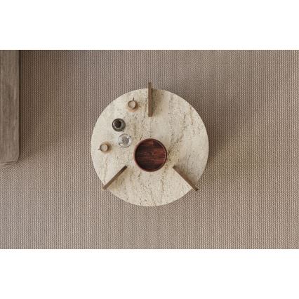 Soffbord PURO Ø 70 cm travertin/valnöt