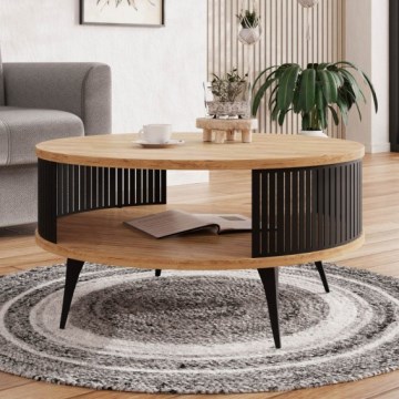 Soffbord ROENNI 44x75 cm svart/guld ek