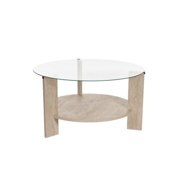 Soffbord SFERA Ø 75 cm travertin/klart glas