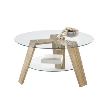 Soffbord TITAN Ø 75 cm klart glas/ek