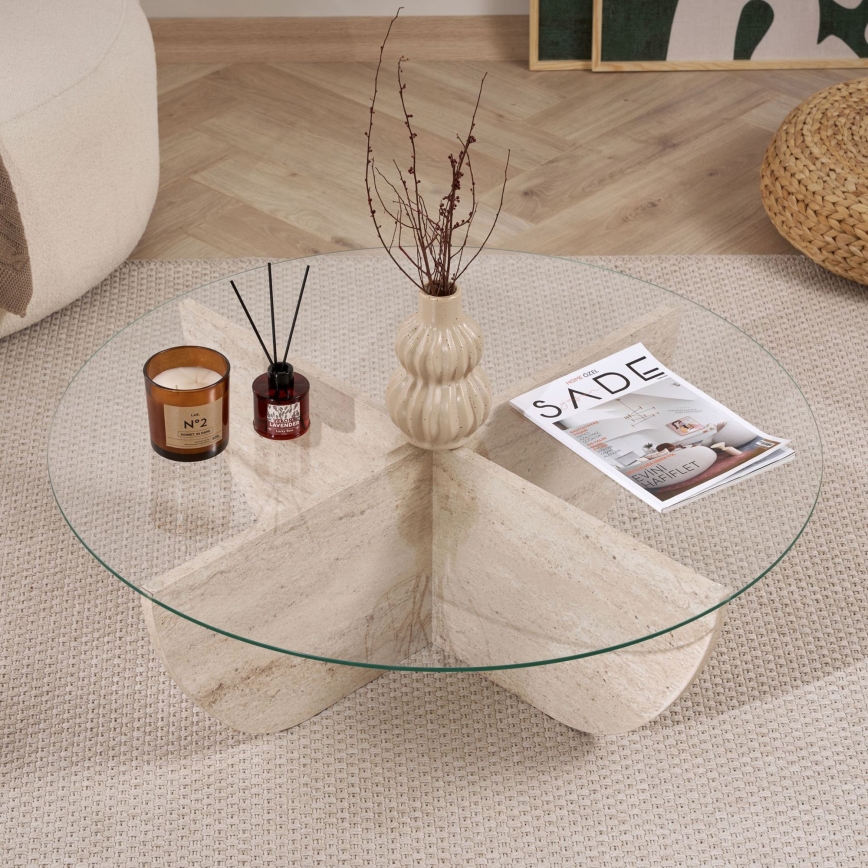 Soffbord VERE Ø 90 cm beige/klar
