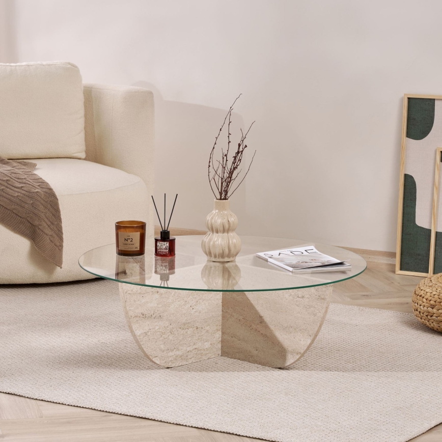 Soffbord VERE Ø 90 cm beige/klar