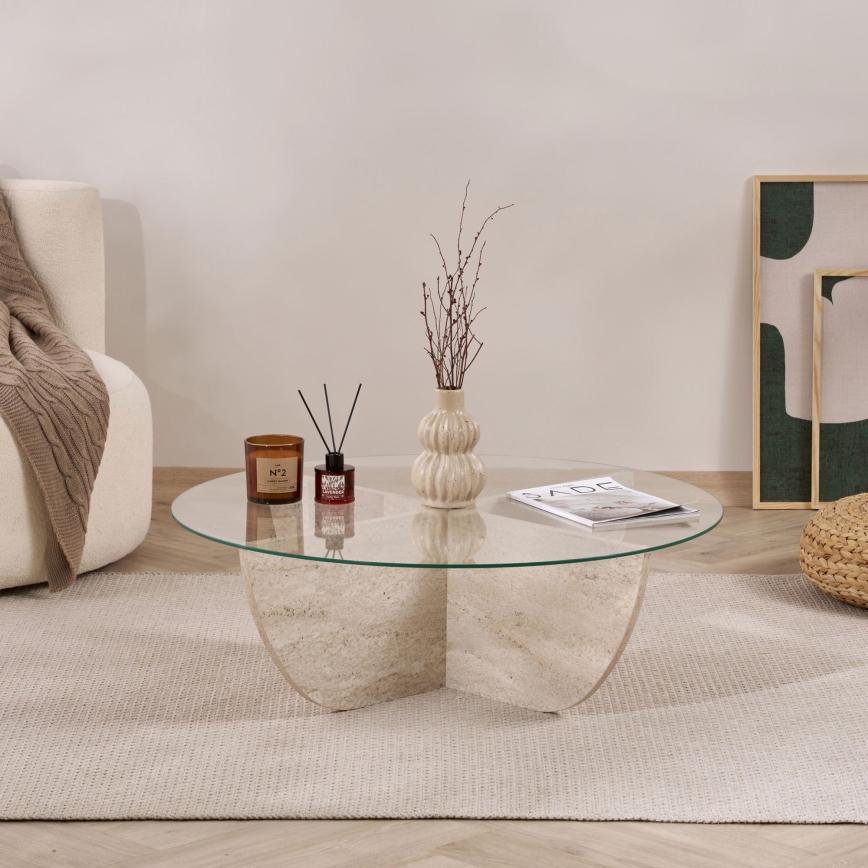 Soffbord VERE Ø 90 cm beige/klar