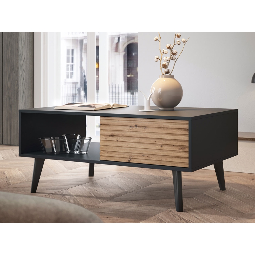 Soffbord WILLOW 46x104 cm svart/ek artisan