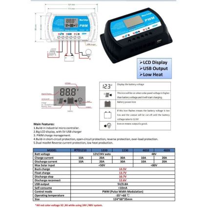 Solar charging regulator PWM 12-24V/20A