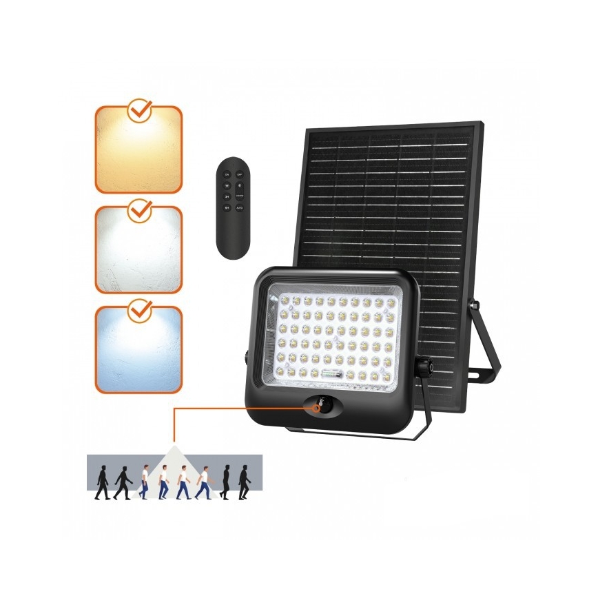 LED-solcellsstrålkastare med sensor MHCS LED/20W/3,2V 3000/4000/6500K IP65 10000 mAh + fjärrkontroll