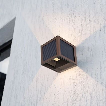 LED solcellsdriven vägglampa med sensor LED/9W/3,7V 3000/4000/6000K IP65 2600 mAh brun