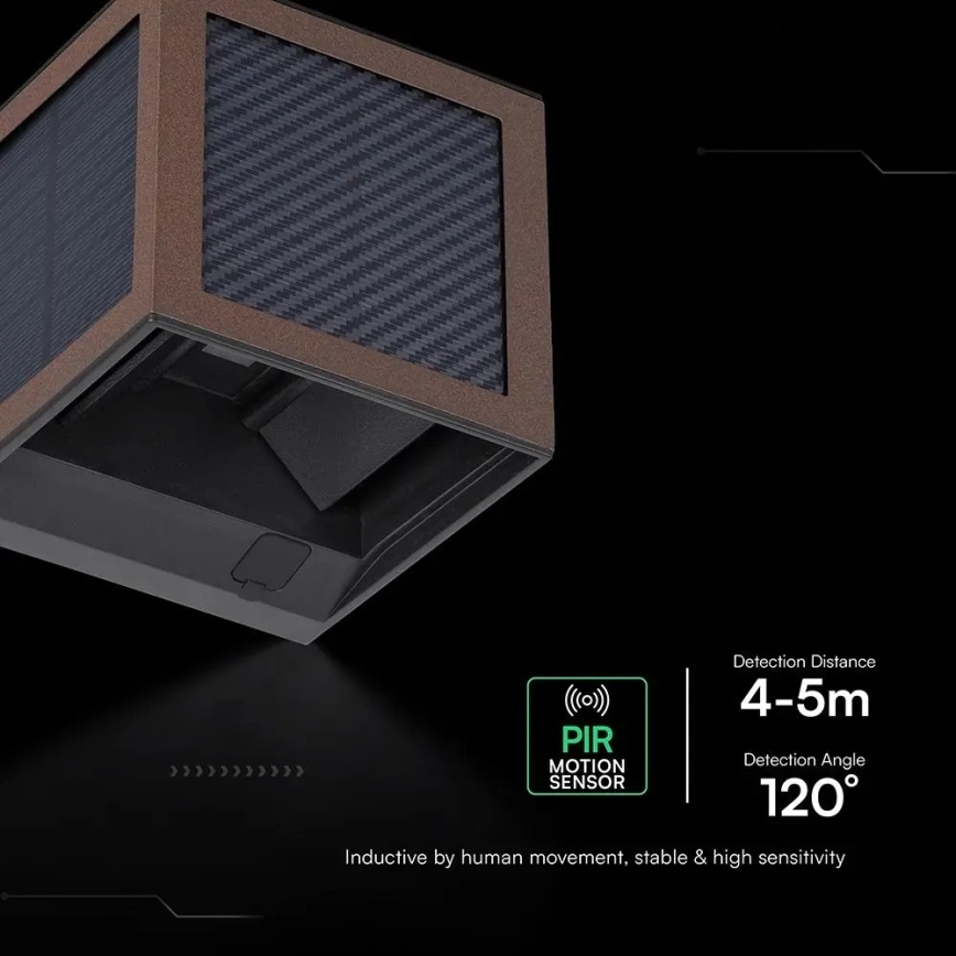 LED solcellsdriven vägglampa med sensor LED/9W/3,7V 3000/4000/6000K IP65 2600 mAh brun