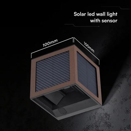 LED solcellsdriven vägglampa med sensor LED/9W/3,7V 3000/4000/6000K IP65 2600 mAh brun