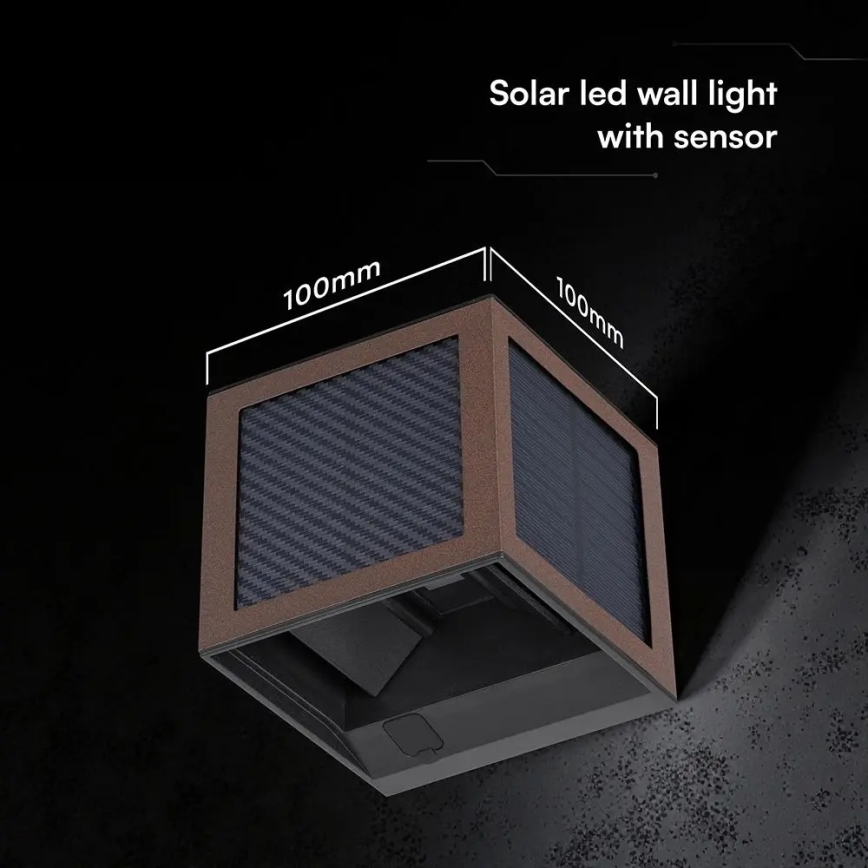 LED solcellsdriven vägglampa med sensor LED/9W/3,7V 3000/4000/6000K IP65 2600 mAh brun