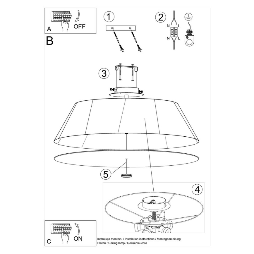 Taklampa VEGA 5xE27/60W/230V diameter  60 cm vit 