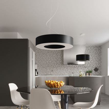 Ljusskrona med upphängningsrem  SATURNO 8xE27/60W/230V diameter  90 cm svart