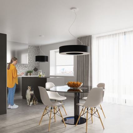 Ljusskrona med upphängningsrem  SATURNO SLIM 8xE27/60W/230V diameter  90 cm svart