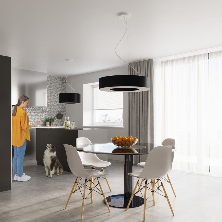 Ljusskrona med upphängningsrem  SATURNO SLIM 8xE27/60W/230V diameter  90 cm svart