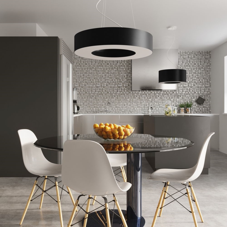 Ljusskrona med upphängningsrem  SATURNO SLIM 8xE27/60W/230V diameter  90 cm svart