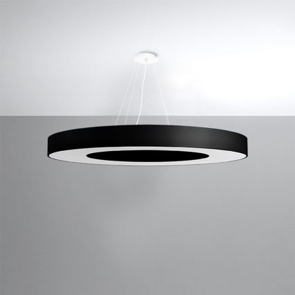 Ljusskrona med upphängningsrem  SATURNO SLIM 8xE27/60W/230V diameter  90 cm svart