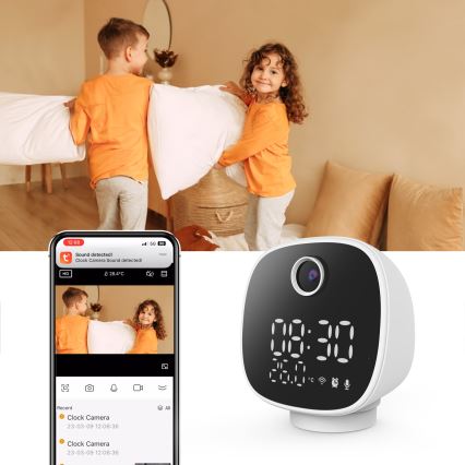 Smart kamera med väckarklocka, termometer och LED-ljus 1296p 3Mpx 5V Wi-Fi Tuya IP65