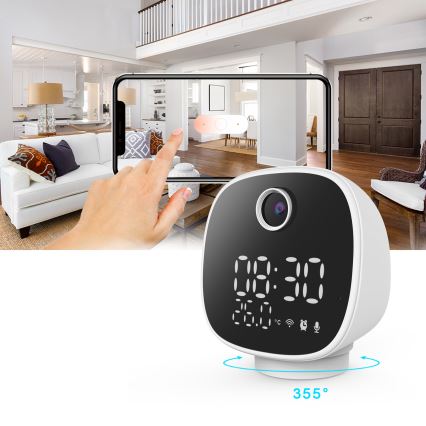 Smart kamera med väckarklocka, termometer och LED-ljus 1296p 3Mpx 5V Wi-Fi Tuya IP65