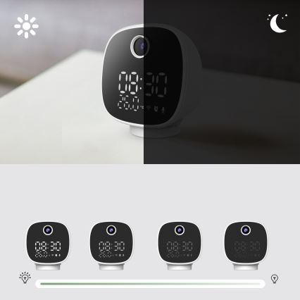 Smart kamera med väckarklocka, termometer och LED-ljus 1296p 3Mpx 5V Wi-Fi Tuya IP65