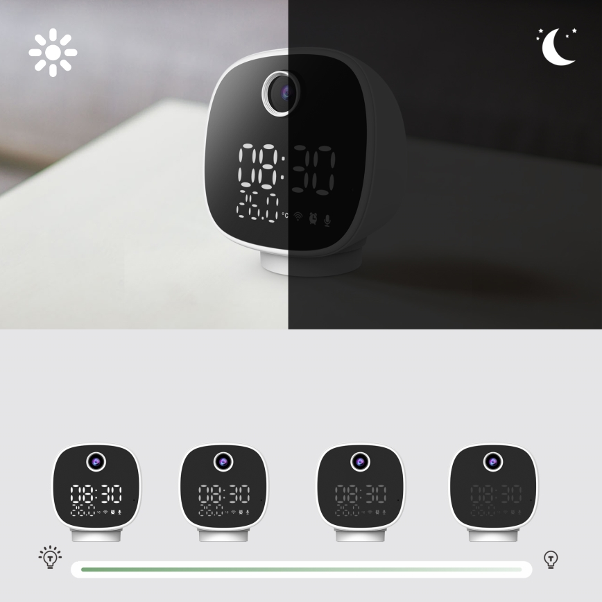 Smart kamera med väckarklocka, termometer och LED-ljus 1296p 3Mpx 5V Wi-Fi Tuya IP65