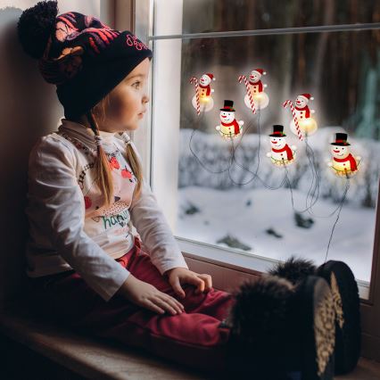 LED-slinga med sugkoppar 6×LED/2×AA 1,2 m varmvit snögubbe