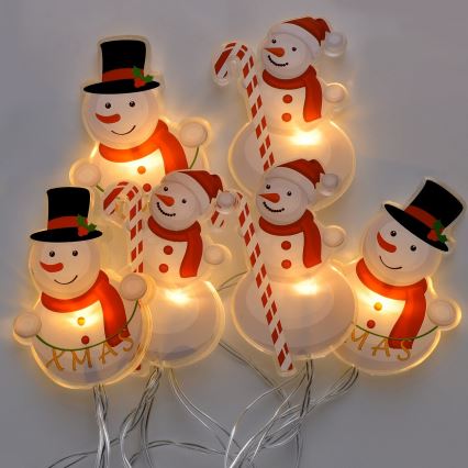 LED-slinga med sugkoppar 6×LED/2×AA 1,2 m varmvit snögubbe