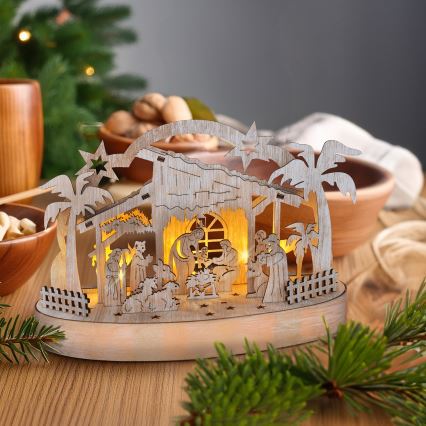 LED juldekoration LED/2xAA/varm vit julkrubba