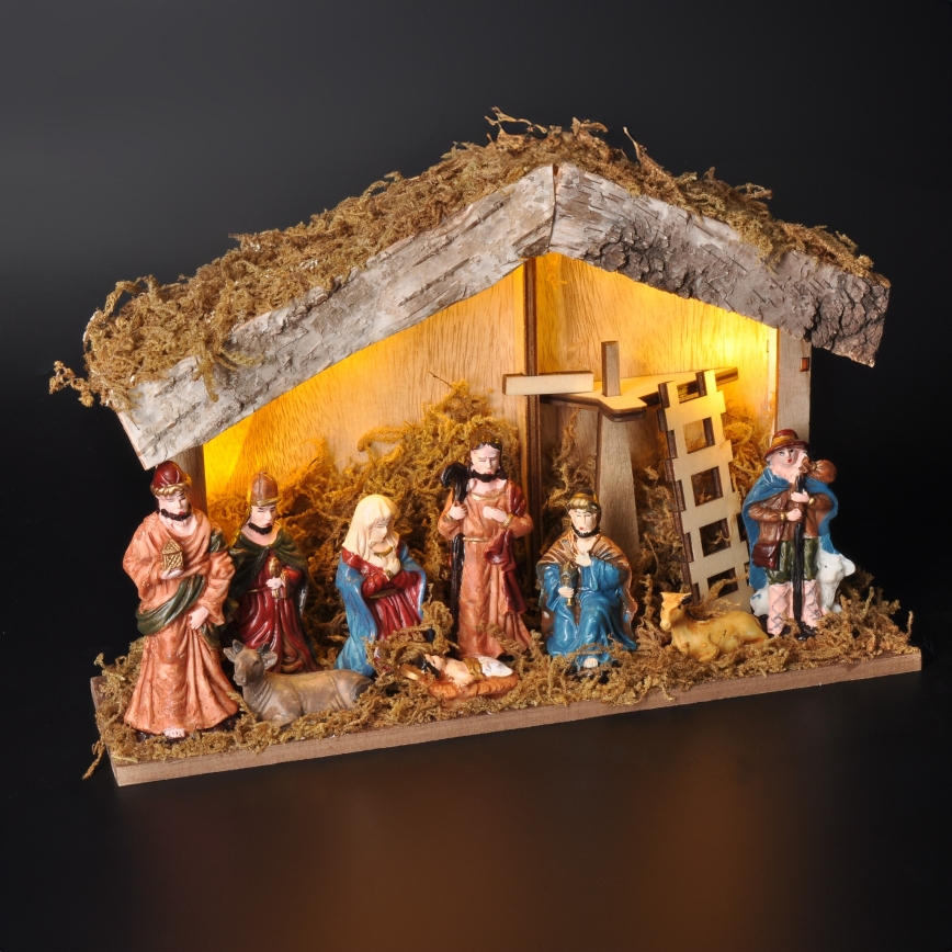 LED juldekoration LED/2xAA/varm vit julkrubba